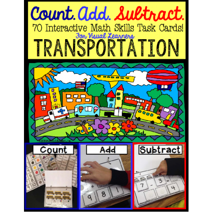 Autism Adapted Task Cards Books -Transportation COUNT/ ADD/ SUBTRACT To 10